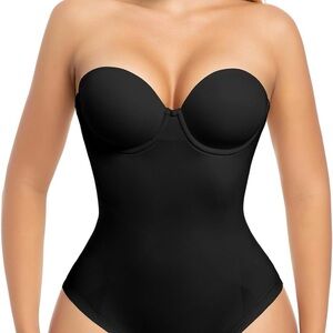 Sleek Black Strapless Shapewear Bodysuit Size L/0087